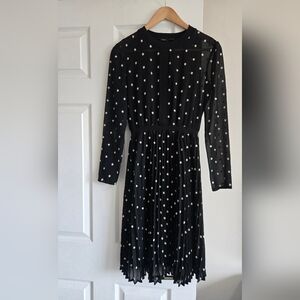 ​Maje Rivola Black Daisy Embroidered Pleated Midi Dress Long Sleeve Size 1 S XS